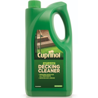 Cuprinol Decking Cleaner in a green plastic bottle