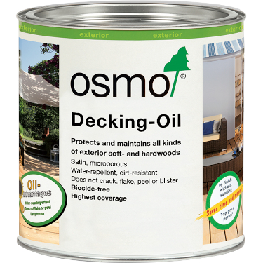 A tin of Osmo clear decking oil
